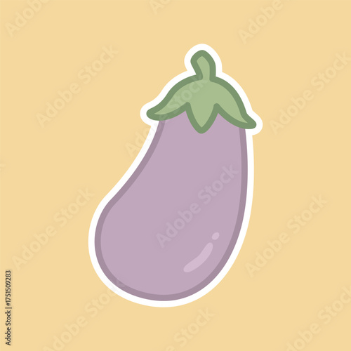 Cute Eggplant Illustration in Minimalist Pastel Style for Vegan Menu and Fresh Market Design