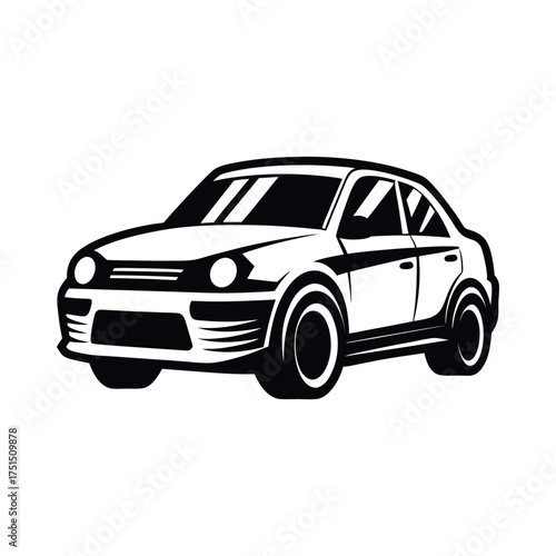 Sketch of a modern sedan car in black and white