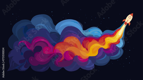 Rocket launching illustration colorful smoke trails space background