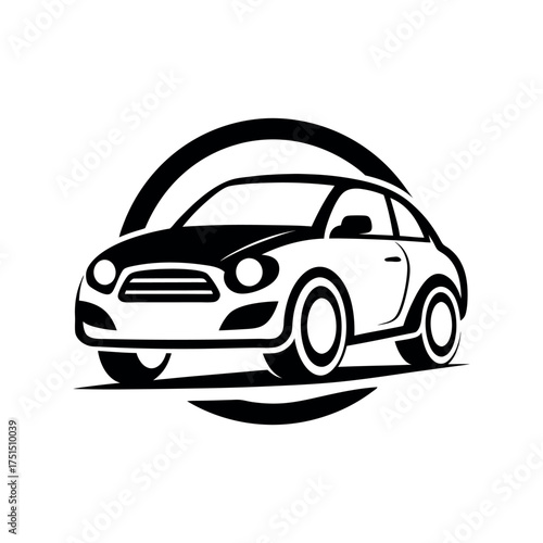 Stylized black and white silhouette of a modern car