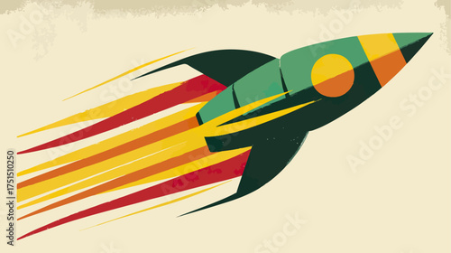 Illustration of a rocket ship in flight on a creamy background