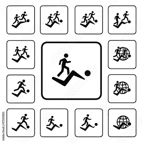 Soccer player kicking ball on field during game, showcasing action and teamwork in sport, conveying energy and competition.