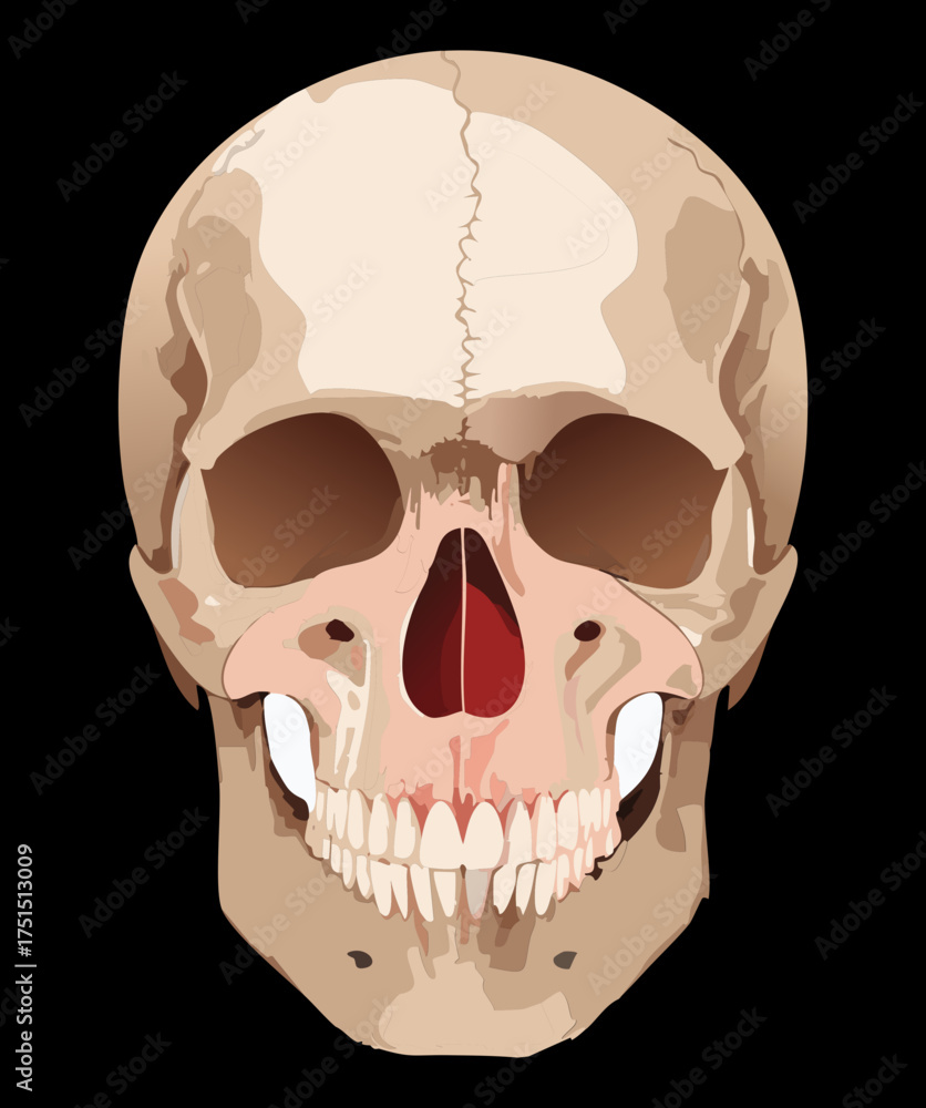 Obraz premium Realistic Illustration of a Human Skull with Nasal Cavity