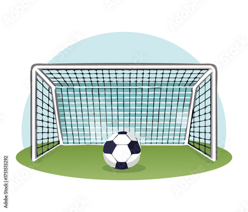 Cartoon Style Soccer Goal Net on a Green Field with Clearly Defined White Boundary Lines Vector Art