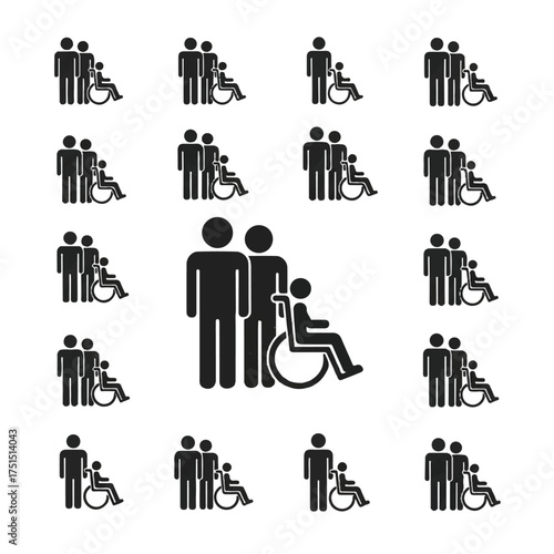 People assisting disabled person with wheelchair, showing support and inclusivity in public spaces, promoting accessibility and care.