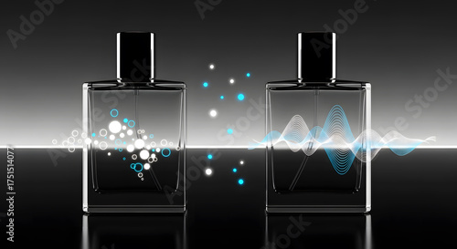Duo Perfume Bottles Displaying Scent Technology and Dynamics