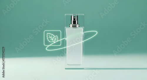 Fresh Mint Fragrance Bottle Mockup with Neon Botanical Elements