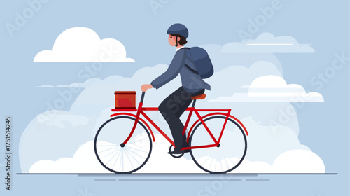Cyclist riding bicycle outdoors against blue sky