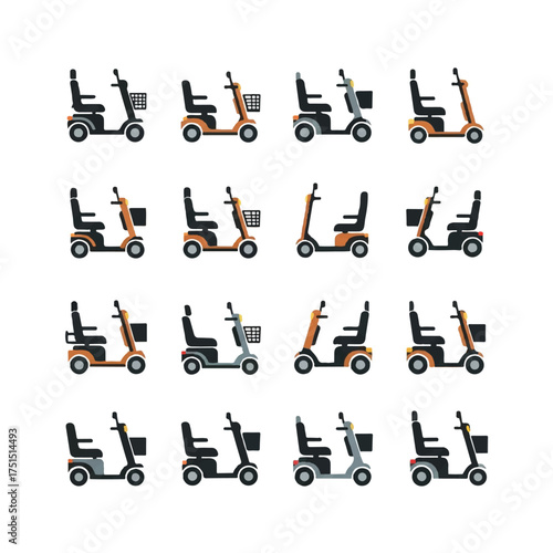 Various mobility scooters providing independence and accessibility for seniors in modern urban environments, promoting inclusivity and ease of movement.