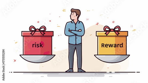 Person balancing risk and reward on scales illustration