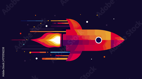 Colorful rocket ship in space illustration