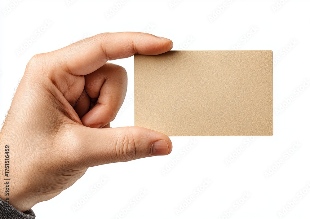 Obraz premium Hand holding a small blank beige card image photo
