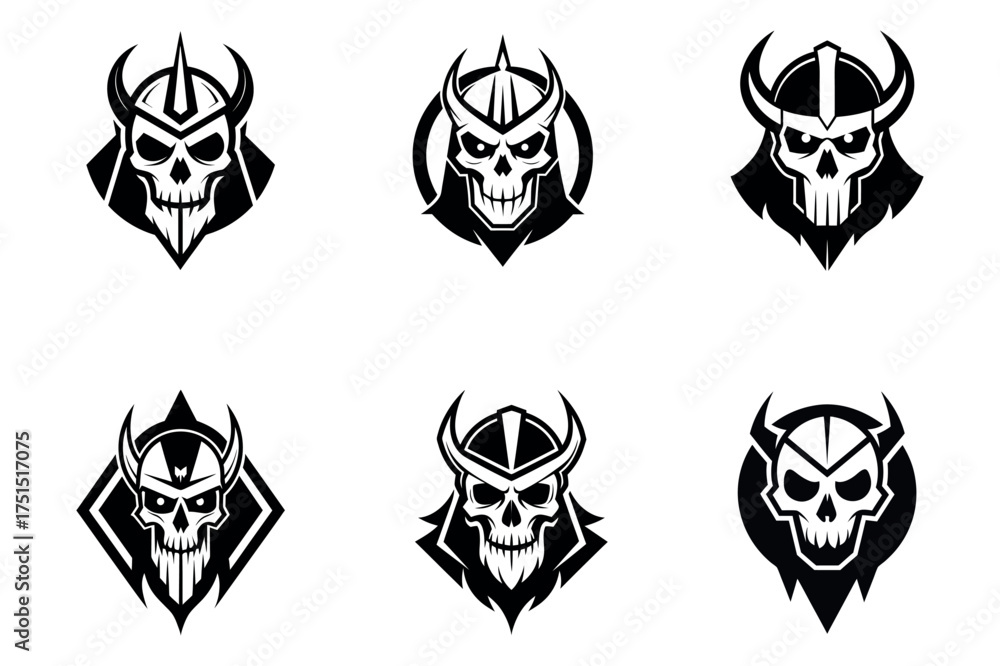 Fototapeta premium Collection of stylized viking skull emblems and logos