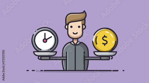 Illustration of person balancing time and money concepts