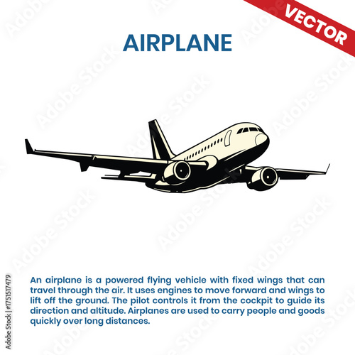 Airplane commercial passenger jet aircraft vector illustration