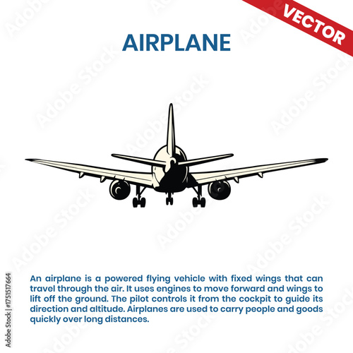 Airplane commercial passenger jet aircraft vector illustration Back View
