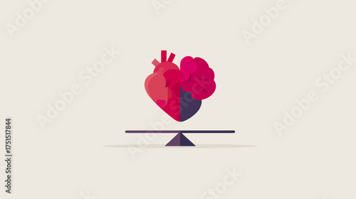 Heart and brain balanced on a scale illustration