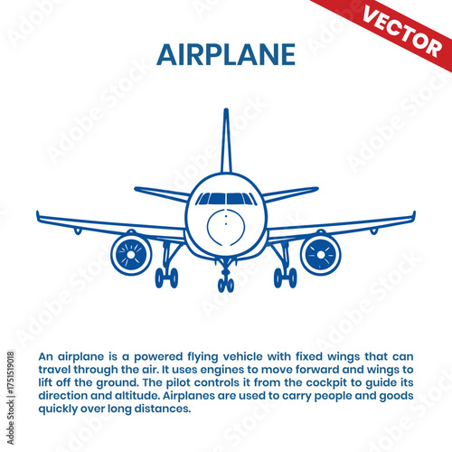 Airplane commercial passenger jet aircraft outline vector illustration front view