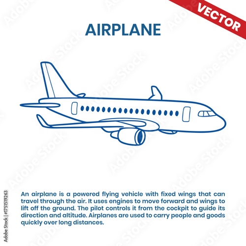 Airplane commercial passenger jet aircraft outline vector illustration side view
