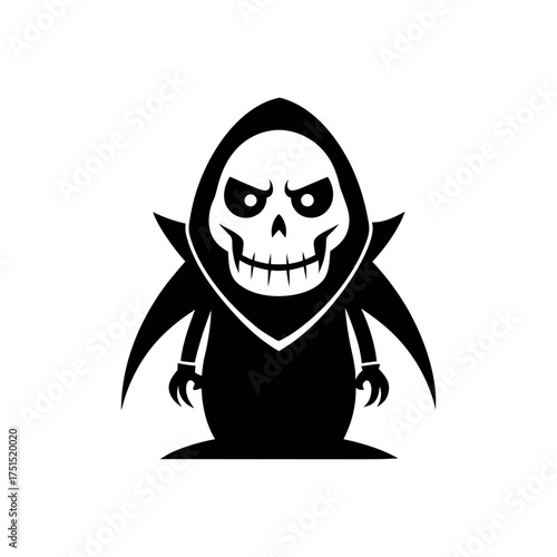 Cartoon grim reaper character with skull face and dark robes