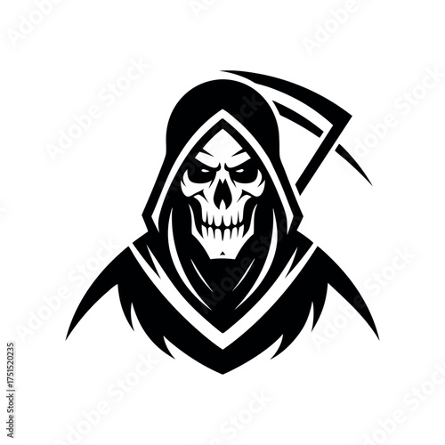 Grim reaper skull with scythe silhouette