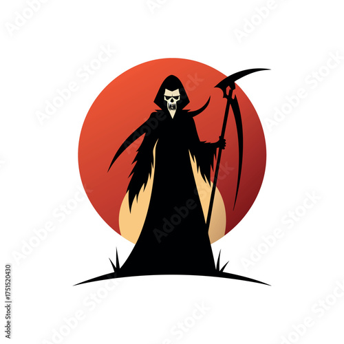Grim reaper silhouette against a blood red moon