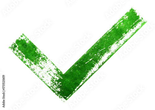 Green check mark symbol with textured surface on a black background