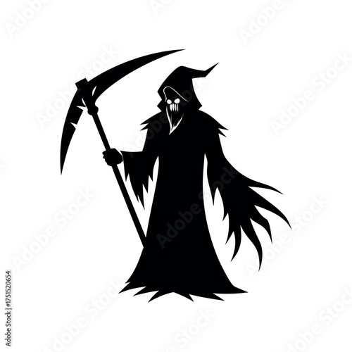 Grim reaper silhouette with scythe ready to strike