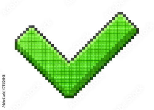Pixelated green check mark icon against a solid black background for digital use