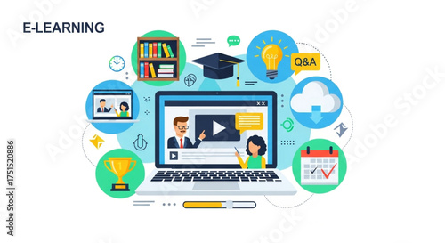 Online education and elearning concept with laptop, student, and teacher digital learning and educational resources for students