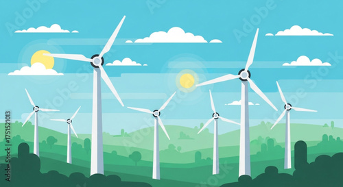 Wind turbine farm with blue sky and clouds renewable energy concept wind power plant green energy sustainable energy clean energy