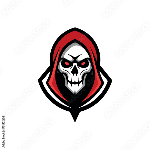 Grim reaper skull with red hooded cloak e sport logo