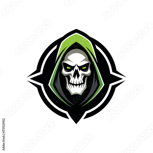Gamer skull emblem with green hood
