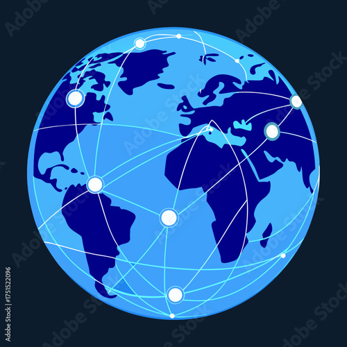 The global map showing shipping routes network in blue color