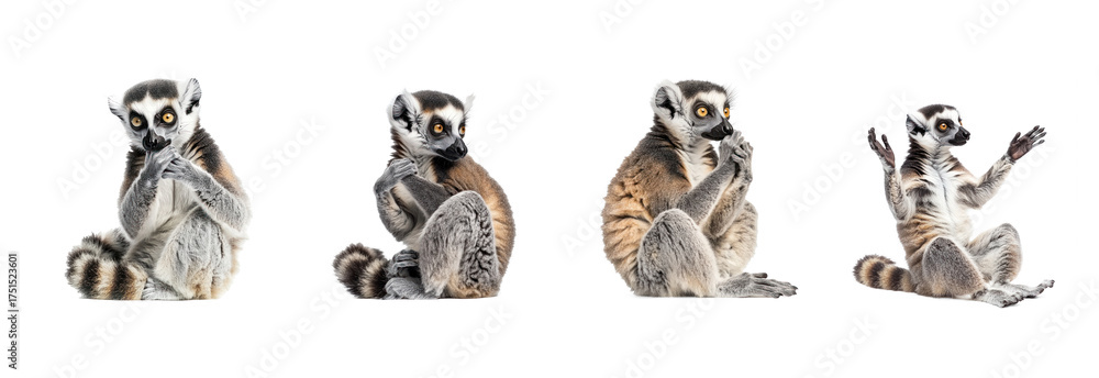 Obraz premium Collection of Lemur grooming Uses its hands to clean itself or others. full length isolate on transparent background