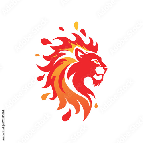 Fiery lion head emblem with dynamic mane