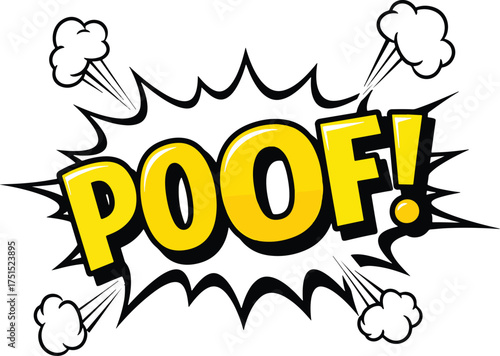 Comic book style poof sound effect explosion with smoke