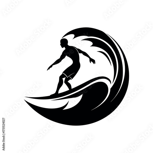 Silhouette of a surfer riding a large wave