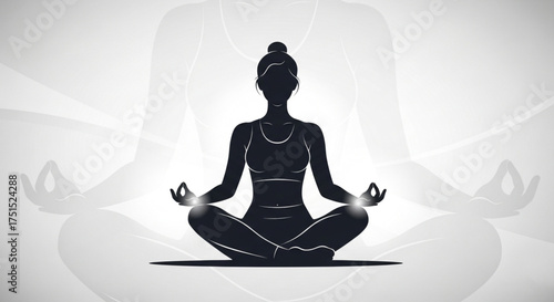 Silhouette of a woman meditating in lotus position concept of mindfulness, relaxation, and inner peace through yoga and meditation