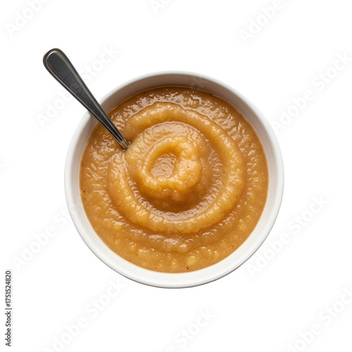 Bowl of applesauce with a spoon isolated on transparent background