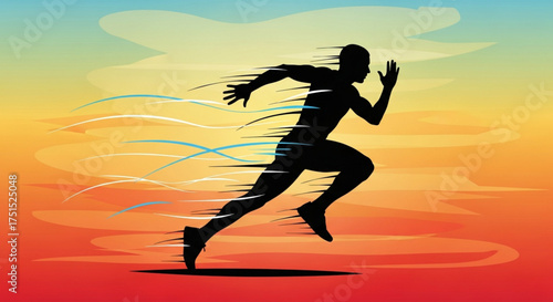 Dynamic silhouette of a runner in motion against a vibrant gradient background, symbolizing speed, athleticism, and the pursuit of fitness and peak performance
