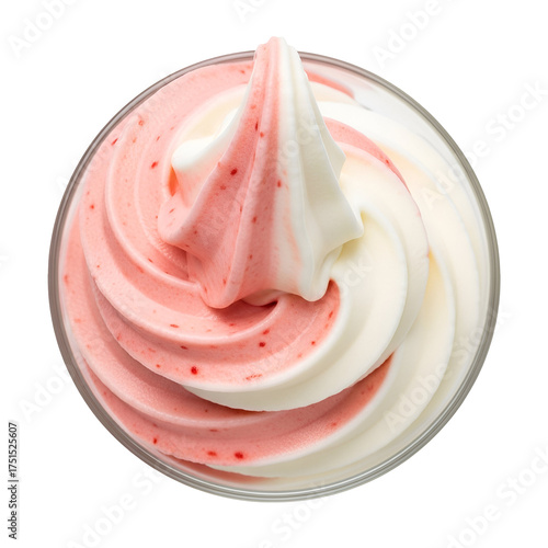 Swirl of strawberry and vanilla soft serve ice cream isolated on transparent background