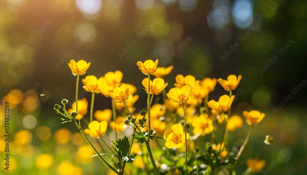 Obraz premium Yellow wildflowers bathed in sunlight