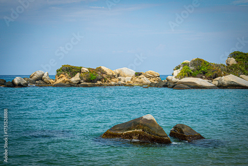 Принти на полотні Tropical Rocky Coastline, Caribbean Sea and Granite Boulders in Tayrona National