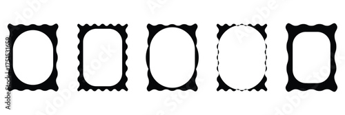 Zig zag wavy edge rectangle frame or border shapes set. Rectangular shapes with wiggly borders. Picture or photo frames, empty text boxes, tags, labels. Vector graphic illustration.