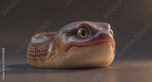 A Close-Up, Detailed Portrait of a Smooth-Skinned Reptiles Head with Large, Expressive Eyes