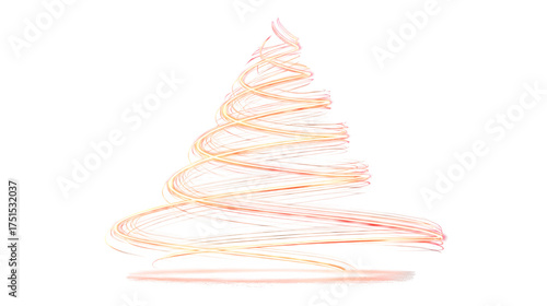 Abstract Christmas tree created from glowing neon light lines in spiral form isolated on white background