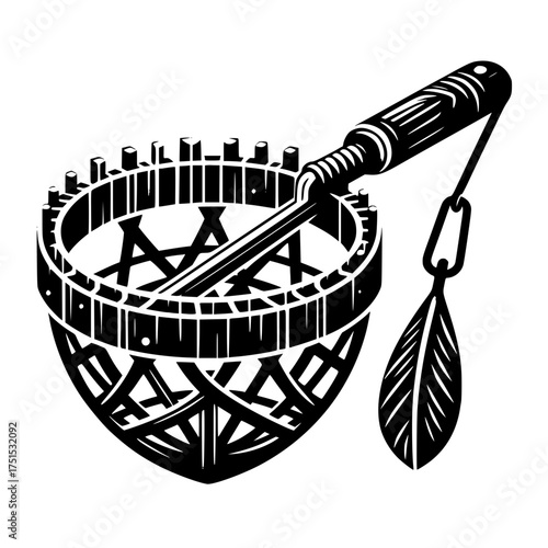Vintage nautical astrolabe and feather illustration