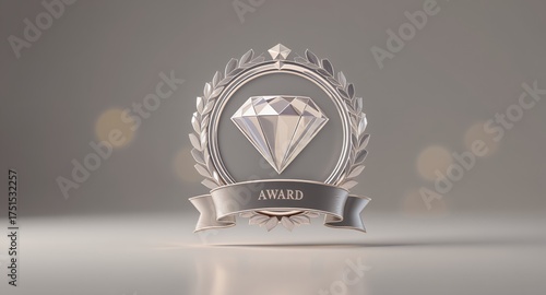 A Diamond Emblem Award with Laurel Wreath and Ribbon on a Neutral Background