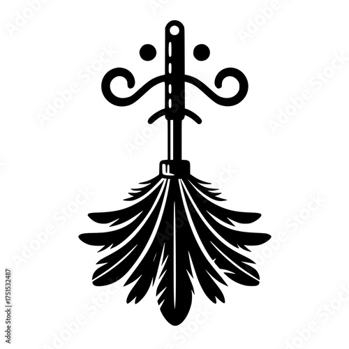 Elegant black and white feather and scrollwork emblem